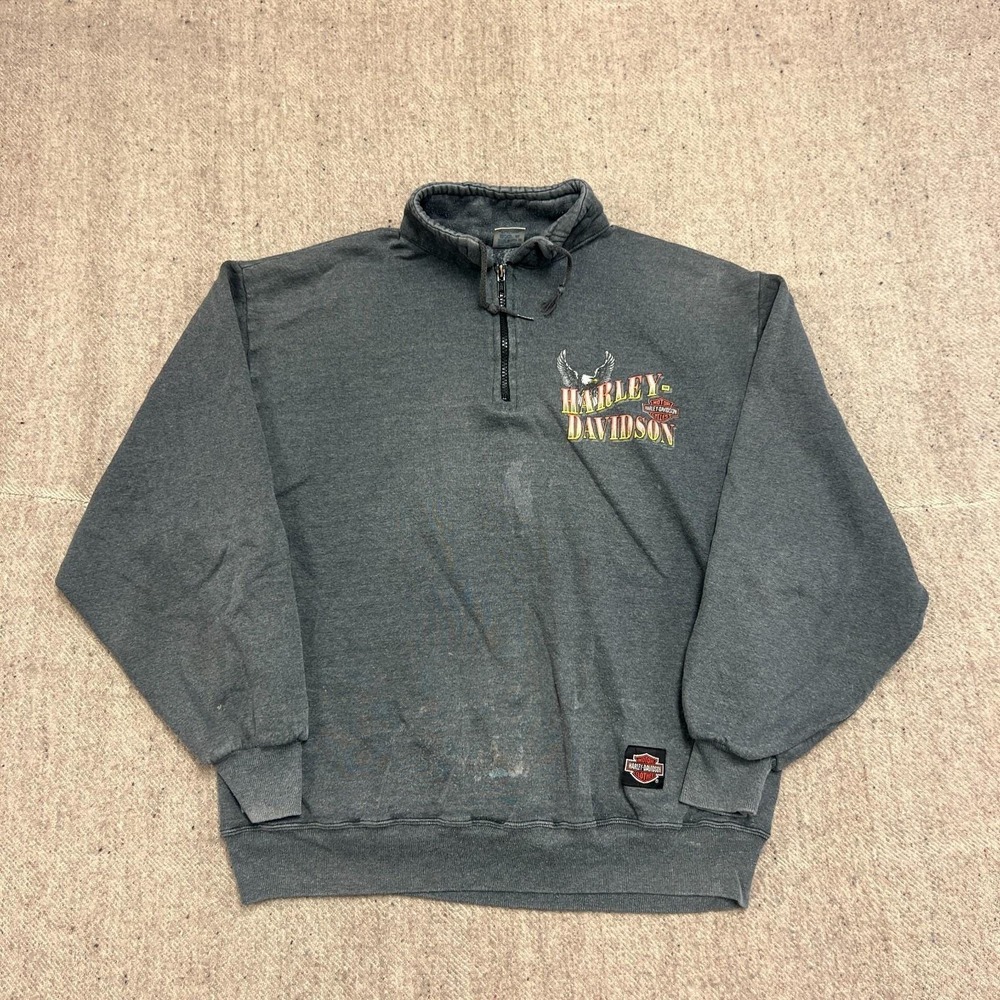 Vintage Harley Davidson Sweatshirt Mens XL Gray 1990s 1/4 Zip USA